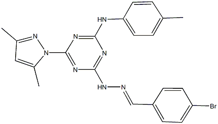 4-bromobenzaldehyde [4-(3,5-dimethyl-1H-pyrazol-1-yl)-6-(4-toluidino)-1,3,5-triazin-2-yl]hydrazone Struktur