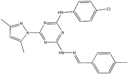 4-methylbenzaldehyde [4-(4-chloroanilino)-6-(3,5-dimethyl-1H-pyrazol-1-yl)-1,3,5-triazin-2-yl]hydrazone Struktur