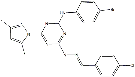 4-chlorobenzaldehyde [4-(4-bromoanilino)-6-(3,5-dimethyl-1H-pyrazol-1-yl)-1,3,5-triazin-2-yl]hydrazone Struktur