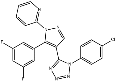 2-[4-[1-(4-chlorophenyl)-1H-tetraazol-5-yl]-5-(3,5-difluorophenyl)-1H-pyrazol-1-yl]pyridine Struktur