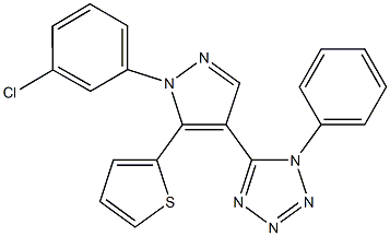 5-[1-(3-chlorophenyl)-5-(2-thienyl)-1H-pyrazol-4-yl]-1-phenyl-1H-tetraazole Struktur