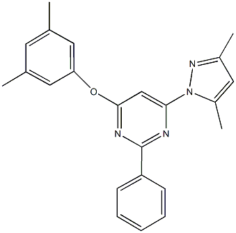 4-(3,5-dimethylphenoxy)-6-(3,5-dimethyl-1H-pyrazol-1-yl)-2-phenylpyrimidine Struktur