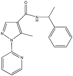 5-methyl-N-(1-phenylethyl)-1-(2-pyridinyl)-1H-pyrazole-4-carboxamide Struktur