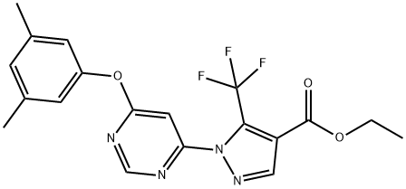 ethyl 1-[6-(3,5-dimethylphenoxy)-4-pyrimidinyl]-5-(trifluoromethyl)-1H-pyrazole-4-carboxylate Struktur