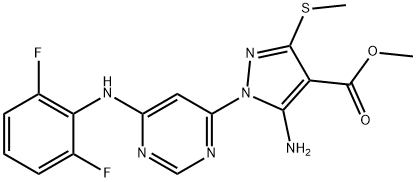 methyl 5-amino-1-[6-(2,6-difluoroanilino)-4-pyrimidinyl]-3-(methylsulfanyl)-1H-pyrazole-4-carboxylate Struktur