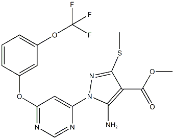 methyl 5-amino-3-(methylsulfanyl)-1-{6-[3-(trifluoromethoxy)phenoxy]-4-pyrimidinyl}-1H-pyrazole-4-carboxylate Struktur