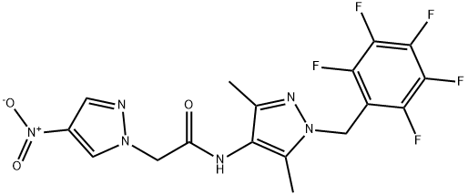 N-[3,5-dimethyl-1-(2,3,4,5,6-pentafluorobenzyl)-1H-pyrazol-4-yl]-2-{4-nitro-1H-pyrazol-1-yl}acetamide Struktur