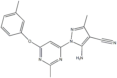 5-amino-3-methyl-1-[2-methyl-6-(3-methylphenoxy)-4-pyrimidinyl]-1H-pyrazole-4-carbonitrile Struktur