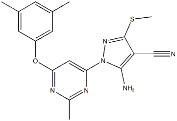 5-amino-1-[6-(3,5-dimethylphenoxy)-2-methyl-4-pyrimidinyl]-3-(methylsulfanyl)-1H-pyrazole-4-carbonitrile Struktur