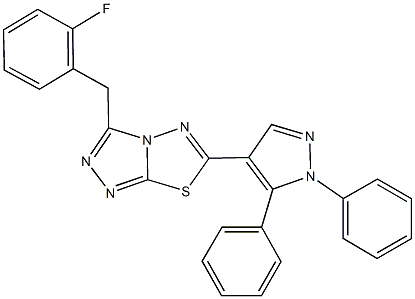 6-(1,5-diphenyl-1H-pyrazol-4-yl)-3-(2-fluorobenzyl)[1,2,4]triazolo[3,4-b][1,3,4]thiadiazole Struktur