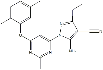 5-amino-1-[6-(2,5-dimethylphenoxy)-2-methyl-4-pyrimidinyl]-3-ethyl-1H-pyrazole-4-carbonitrile Struktur