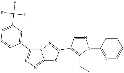 6-[5-ethyl-1-(2-pyridinyl)-1H-pyrazol-4-yl]-3-[3-(trifluoromethyl)phenyl][1,2,4]triazolo[3,4-b][1,3,4]thiadiazole Struktur