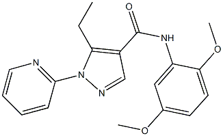 N-(2,5-dimethoxyphenyl)-5-ethyl-1-(2-pyridinyl)-1H-pyrazole-4-carboxamide Struktur