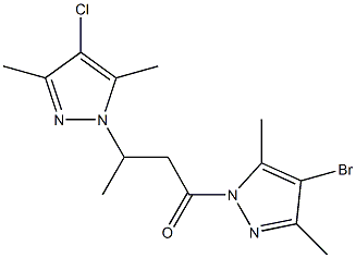 4-bromo-1-[3-(4-chloro-3,5-dimethyl-1H-pyrazol-1-yl)butanoyl]-3,5-dimethyl-1H-pyrazole Struktur