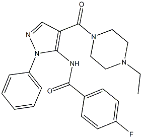 N-{4-[(4-ethyl-1-piperazinyl)carbonyl]-1-phenyl-1H-pyrazol-5-yl}-4-fluorobenzamide Struktur