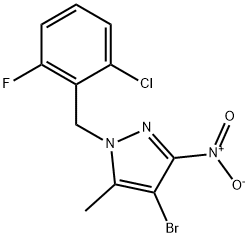 4-bromo-1-(2-chloro-6-fluorobenzyl)-3-nitro-5-methyl-1H-pyrazole Struktur