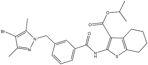 isopropyl 2-({3-[(4-bromo-3,5-dimethyl-1H-pyrazol-1-yl)methyl]benzoyl}amino)-4,5,6,7-tetrahydro-1-benzothiophene-3-carboxylate Struktur