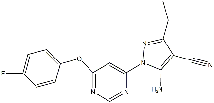 5-amino-3-ethyl-1-[6-(4-fluorophenoxy)-4-pyrimidinyl]-1H-pyrazole-4-carbonitrile Struktur