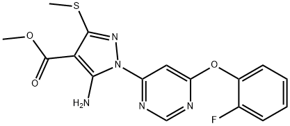 methyl 5-amino-1-[6-(2-fluorophenoxy)-4-pyrimidinyl]-3-(methylsulfanyl)-1H-pyrazole-4-carboxylate Struktur