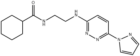 N-(2-{[6-(1H-pyrazol-1-yl)-3-pyridazinyl]amino}ethyl)cyclohexanecarboxamide Struktur