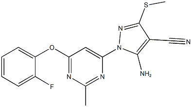 5-amino-1-[6-(2-fluorophenoxy)-2-methyl-4-pyrimidinyl]-3-(methylsulfanyl)-1H-pyrazole-4-carbonitrile Struktur