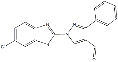 1-(6-chloro-1,3-benzothiazol-2-yl)-3-phenyl-1H-pyrazole-4-carbaldehyde Struktur