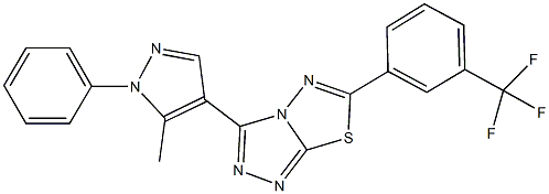 3-(5-methyl-1-phenyl-1H-pyrazol-4-yl)-6-[3-(trifluoromethyl)phenyl][1,2,4]triazolo[3,4-b][1,3,4]thiadiazole Struktur