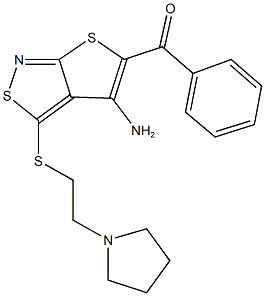 (4-amino-3-{[2-(1-pyrrolidinyl)ethyl]sulfanyl}thieno[2,3-c]isothiazol-5-yl)(phenyl)methanone Struktur