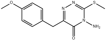 4-amino-6-(4-methoxybenzyl)-3-(methylsulfanyl)-1,2,4-triazin-5(4H)-one Struktur