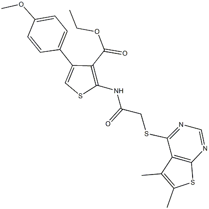 ethyl 2-({[(5,6-dimethylthieno[2,3-d]pyrimidin-4-yl)sulfanyl]acetyl}amino)-4-(4-methoxyphenyl)-3-thiophenecarboxylate Struktur