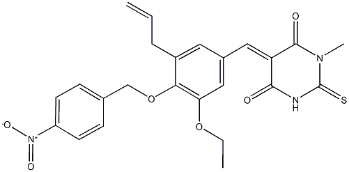 5-[3-allyl-5-ethoxy-4-({4-nitrobenzyl}oxy)benzylidene]-1-methyl-2-thioxodihydro-4,6(1H,5H)-pyrimidinedione Struktur