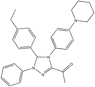 1-{5-(4-ethylphenyl)-1-phenyl-4-[4-(1-piperidinyl)phenyl]-4,5-dihydro-1H-1,2,4-triazol-3-yl}ethanone Struktur