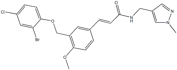 3-{3-[(2-bromo-4-chlorophenoxy)methyl]-4-methoxyphenyl}-N-[(1-methyl-1H-pyrazol-4-yl)methyl]acrylamide Struktur