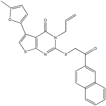 3-allyl-5-(5-methyl-2-furyl)-2-{[2-(2-naphthyl)-2-oxoethyl]sulfanyl}thieno[2,3-d]pyrimidin-4(3H)-one Struktur