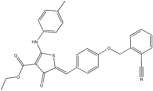 ethyl 5-{4-[(2-cyanobenzyl)oxy]benzylidene}-4-oxo-2-(4-toluidino)-4,5-dihydro-3-thiophenecarboxylate Struktur