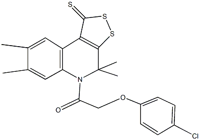 5-[(4-chlorophenoxy)acetyl]-4,4,7,8-tetramethyl-4,5-dihydro-1H-[1,2]dithiolo[3,4-c]quinoline-1-thione Struktur