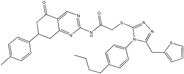 2-{[4-(4-butylphenyl)-5-(thien-2-ylmethyl)-4H-1,2,4-triazol-3-yl]sulfanyl}-N-[7-(4-methylphenyl)-5-oxo-5,6,7,8-tetrahydroquinazolin-2-yl]acetamide Struktur