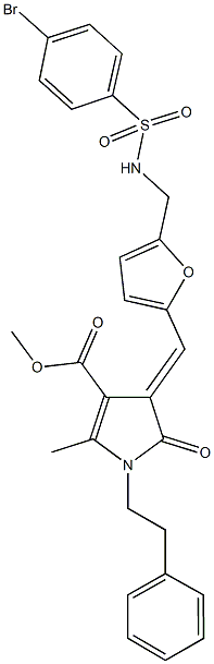 methyl 4-{[5-({[(4-bromophenyl)sulfonyl]amino}methyl)-2-furyl]methylene}-2-methyl-5-oxo-1-(2-phenylethyl)-4,5-dihydro-1H-pyrrole-3-carboxylate Struktur