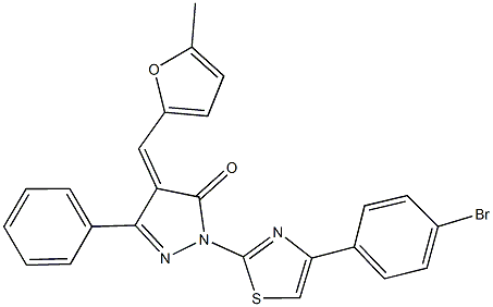 2-[4-(4-bromophenyl)-1,3-thiazol-2-yl]-4-[(5-methyl-2-furyl)methylene]-5-phenyl-2,4-dihydro-3H-pyrazol-3-one Struktur