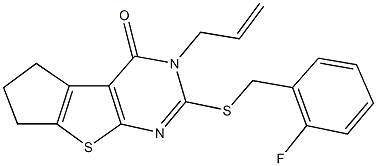 3-allyl-2-[(2-fluorobenzyl)sulfanyl]-3,5,6,7-tetrahydro-4H-cyclopenta[4,5]thieno[2,3-d]pyrimidin-4-one Struktur