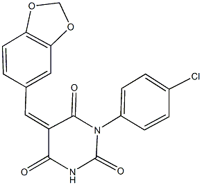 5-(1,3-benzodioxol-5-ylmethylene)-1-(4-chlorophenyl)-2,4,6(1H,3H,5H)-pyrimidinetrione Struktur