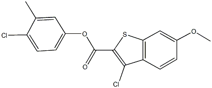 4-chloro-3-methylphenyl 3-chloro-6-methoxy-1-benzothiophene-2-carboxylate Struktur