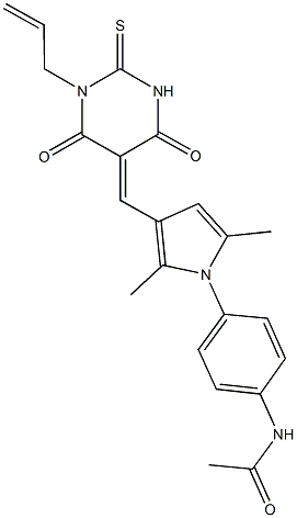 N-(4-{3-[(1-allyl-4,6-dioxo-2-thioxotetrahydro-5(2H)-pyrimidinylidene)methyl]-2,5-dimethyl-1H-pyrrol-1-yl}phenyl)acetamide Struktur