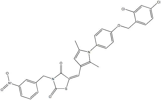 5-[(1-{4-[(2,4-dichlorobenzyl)oxy]phenyl}-2,5-dimethyl-1H-pyrrol-3-yl)methylene]-3-{3-nitrobenzyl}-1,3-thiazolidine-2,4-dione Struktur