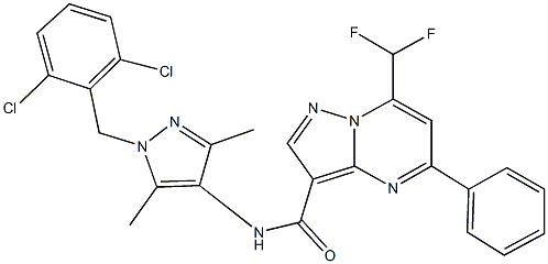 N-[1-(2,6-dichlorobenzyl)-3,5-dimethyl-1H-pyrazol-4-yl]-7-(difluoromethyl)-5-phenylpyrazolo[1,5-a]pyrimidine-3-carboxamide Struktur