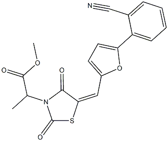 methyl 2-(5-{[5-(2-cyanophenyl)-2-furyl]methylene}-2,4-dioxo-1,3-thiazolidin-3-yl)propanoate Struktur