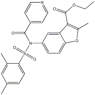 ethyl 5-[[(2,4-dimethylphenyl)sulfonyl](isonicotinoyl)amino]-2-methyl-1-benzofuran-3-carboxylate Struktur