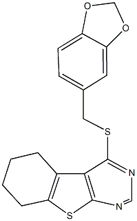 1,3-benzodioxol-5-ylmethyl 5,6,7,8-tetrahydro[1]benzothieno[2,3-d]pyrimidin-4-yl sulfide Struktur