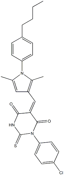 5-{[1-(4-butylphenyl)-2,5-dimethyl-1H-pyrrol-3-yl]methylene}-1-(4-chlorophenyl)-2-thioxodihydro-4,6(1H,5H)-pyrimidinedione Struktur