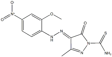 4-({4-nitro-2-methoxyphenyl}hydrazono)-3-methyl-5-oxo-4,5-dihydro-1H-pyrazole-1-carbothioamide Struktur